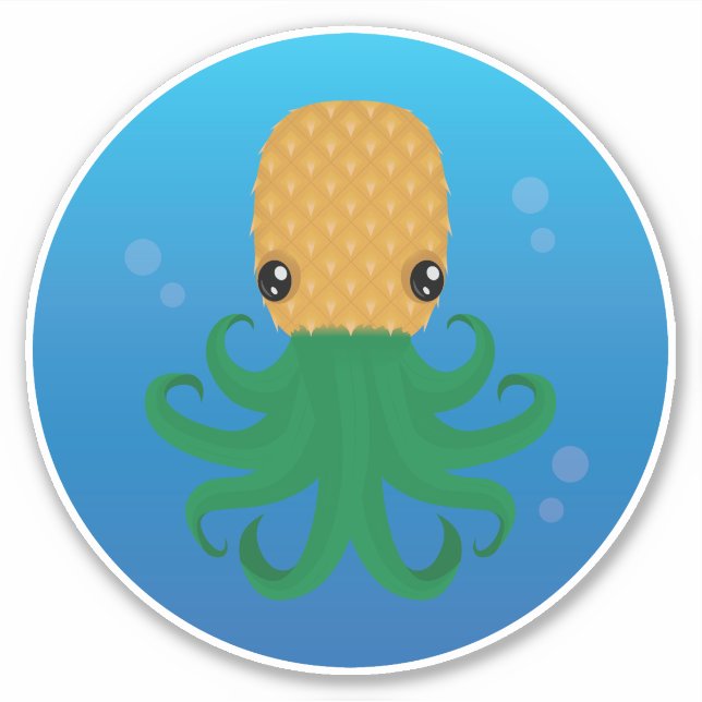 Cute Pineapus (Pineapple Octopus) in Water Sticker (Front)
