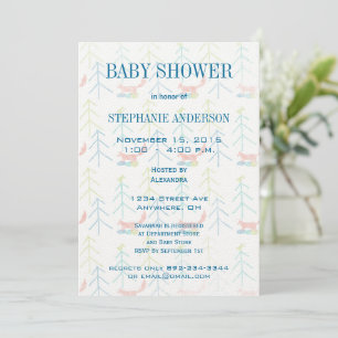 Cute Pines Fox Baby Boy Shower Invitations