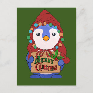 Cute pinguin wishes merry christmas Throw Postcard