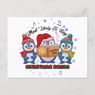 Cute Pinguins singing Christmas songs Postcard