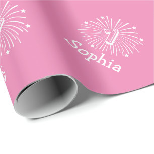 Cute pink 1st Birthday baby girl wrapping paper