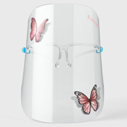 Cute Pink 3D Butterfly Watercolor Rose Gold Face Shield