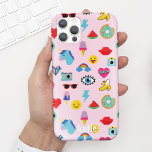 Cute Pink 80's Icons Emojis Pattern  iPhone X Case<br><div class="desc">This fun phone case features a cute pattern of retro 80's icons, emojis and your name. It makes a great gift for anyone inspired by the 1980's, emojis, or pop culture - especially tween or teens. The background color can be changed to any color you like by selecting "customize design...</div>
