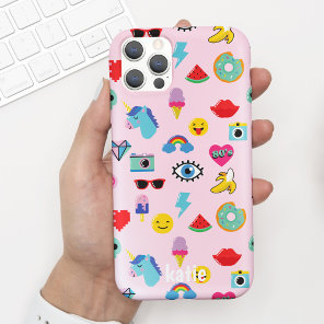 Cute Pink 80's Icons Emojis Pattern  iPhone X Case