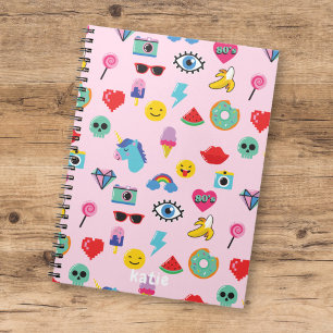 Cute Pink 80's Icons Emojis Pattern  Notebook