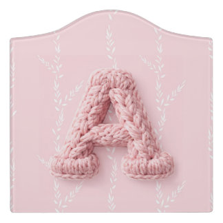 Cute pink A monogram initial crocheted letter boho Door Sign