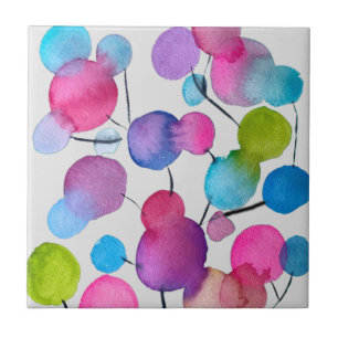 Cute pink abstract art tree ceramic tile