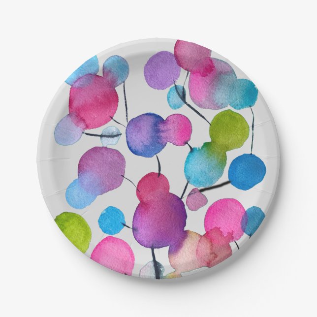 Cute pink abstract art tree paper plates (Front)