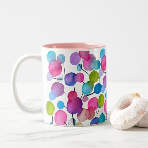 Cute pink abstract art tree Two_Tone coffee mug