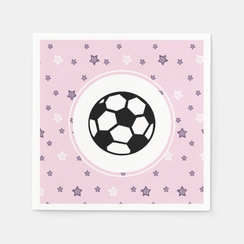 Cute Pink Adorable Soccer Themed Kids Party Ball Napkins