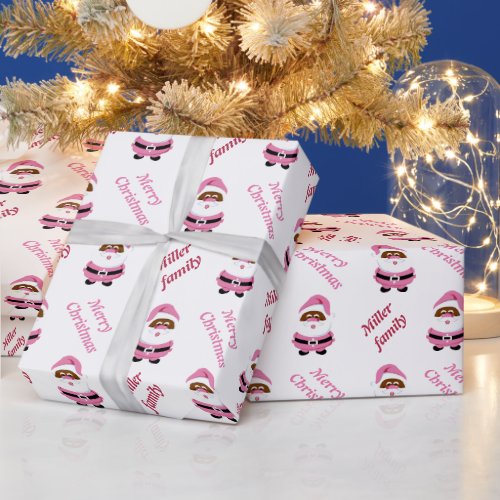 Cute pink African_Americam Santa Claus Christmas  Wrapping Paper