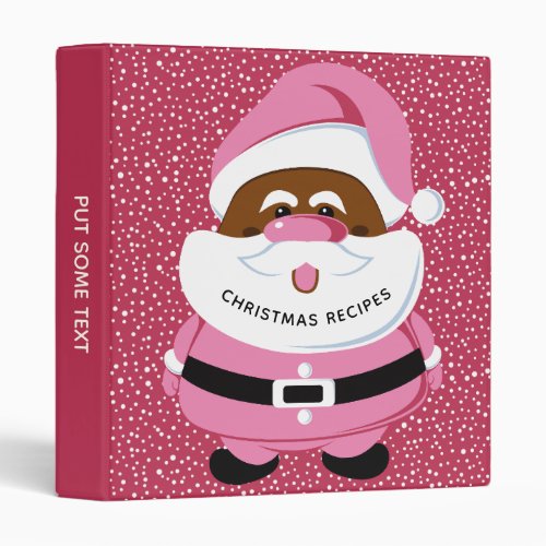 Cute pink African_American Santa Claus Christmas 3 Ring Binder