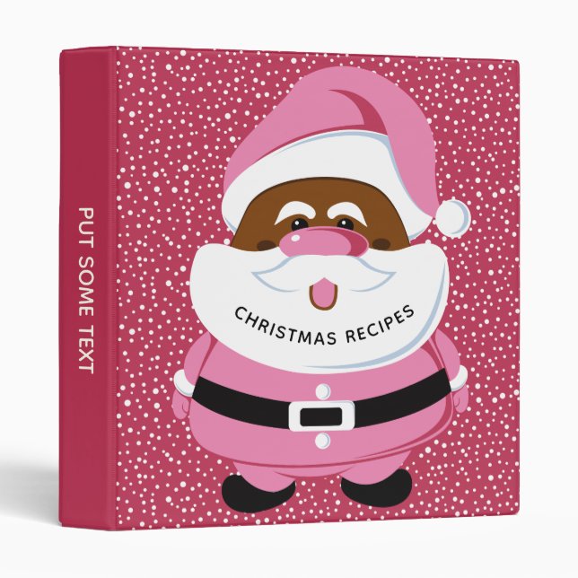 Cute pink African-American Santa Claus Christmas 3 Ring Binder (Front/Spine)