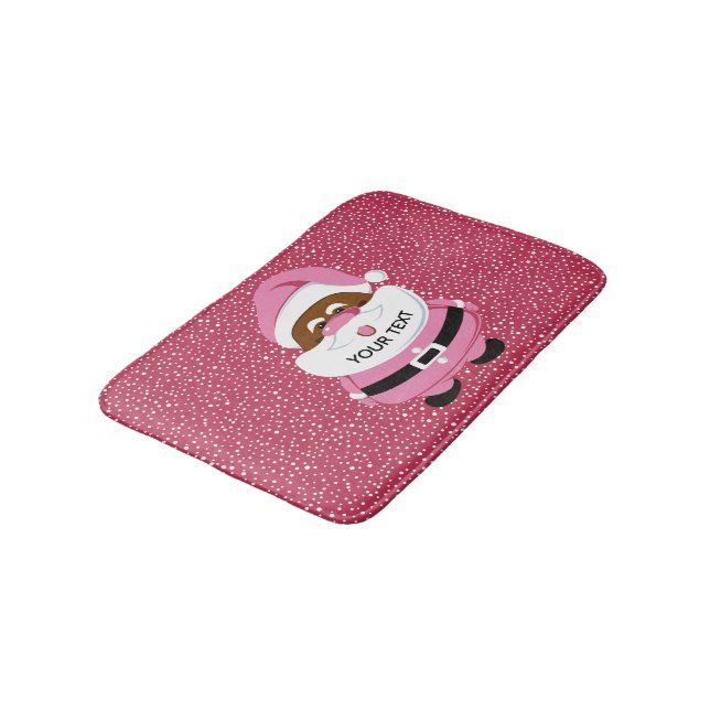 Cute pink African American Santa Claus Christmas  Bath Mat (Angled)
