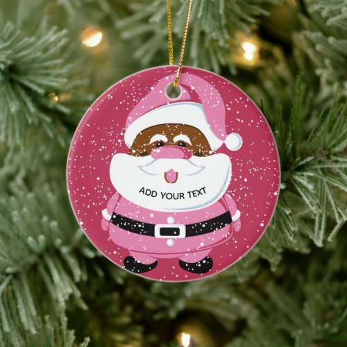Cute pink African_American Santa Claus Christmas Ceramic Ornament