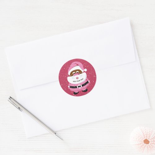 Cute pink African_American Santa Claus Christmas Classic Round Sticker