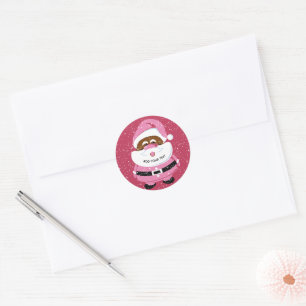 Cute pink African-American Santa Claus Christmas Classic Round Sticker