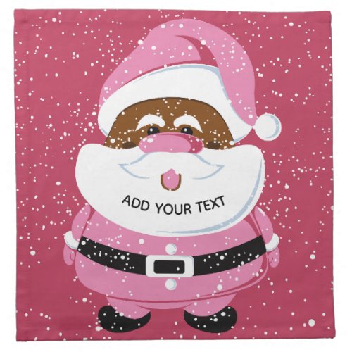 Cute pink African_American Santa Claus Christmas Cloth Napkin