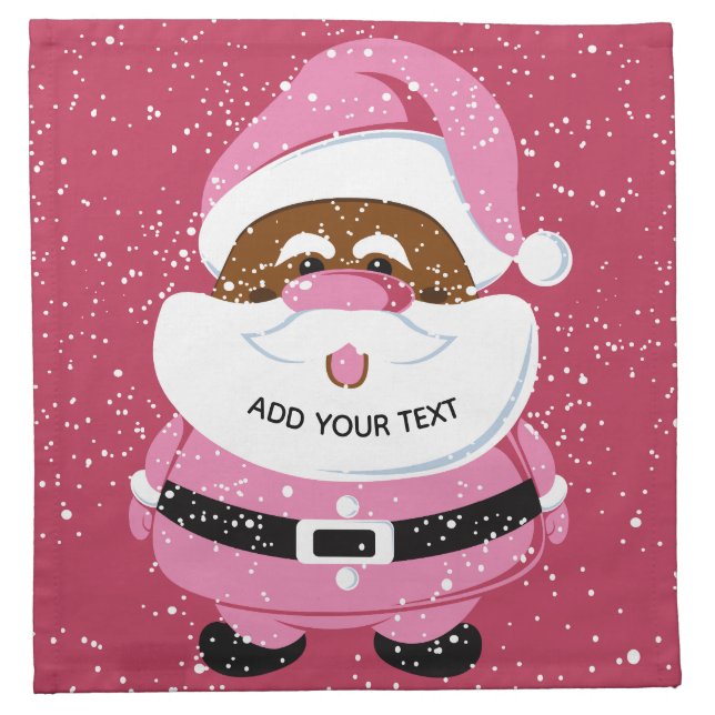 Cute pink African-American Santa Claus Christmas Cloth Napkin (Front)