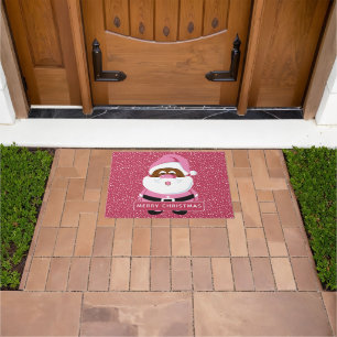 Cute pink African-American Santa Claus Christmas Doormat