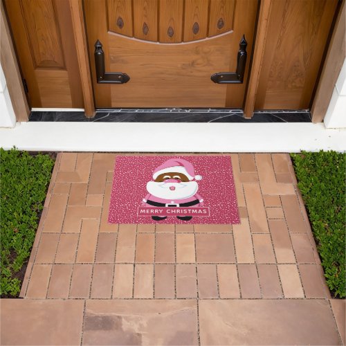 Cute pink African_American Santa Claus Christmas Doormat