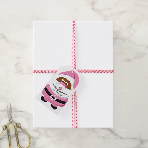 Cute pink African_American Santa Claus Christmas  Gift Tags