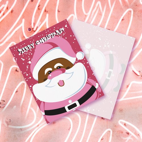 Cute pink African American Santa Claus Christmas Holiday Postcard