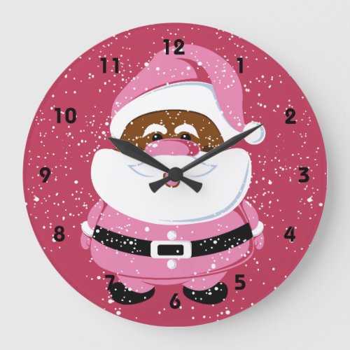 Cute pink African_American Santa Claus Christmas Large Clock