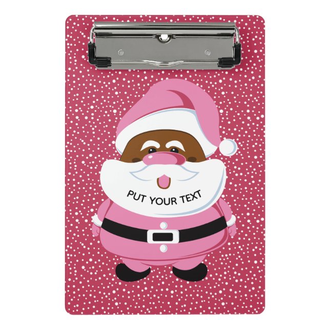 Cute pink African-American Santa Claus Christmas Mini Clipboard (Front)