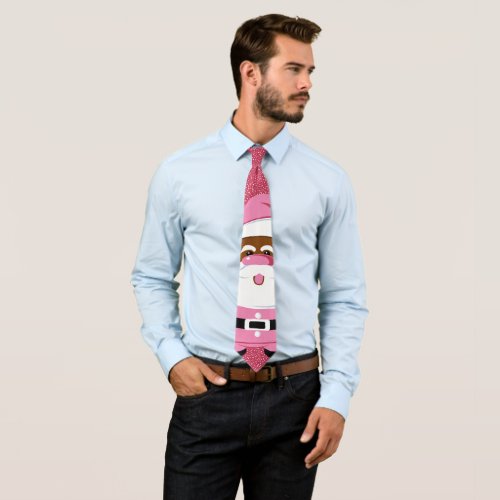 Cute pink African_American Santa Claus Christmas Neck Tie