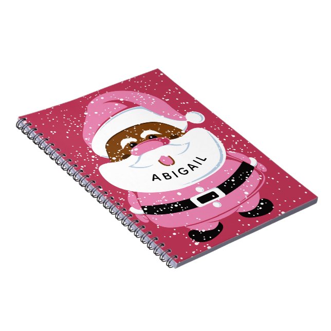 Cute pink African-American Santa Claus Christmas Notebook (Right Side)