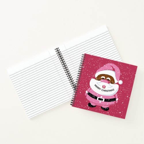 Cute pink African American Santa Claus Christmas Notebook