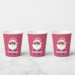 Cute pink African-American Santa Claus Christmas Paper Cups
