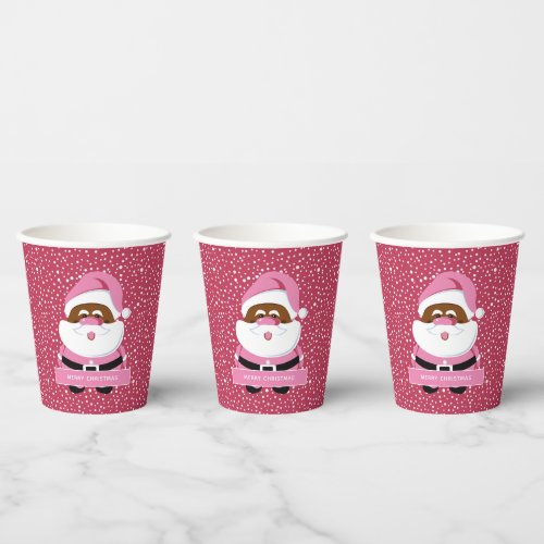 Cute pink African_American Santa Claus Christmas Paper Cups