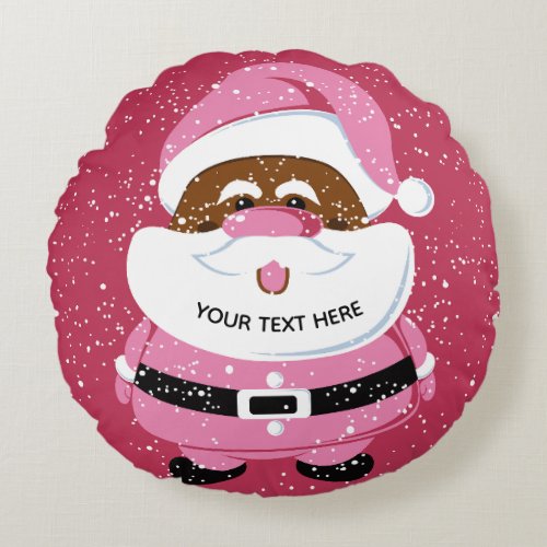 Cute pink African_American Santa Claus Christmas Round Pillow