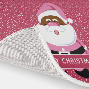 Cute pink African-American Santa Claus Christmas Rug