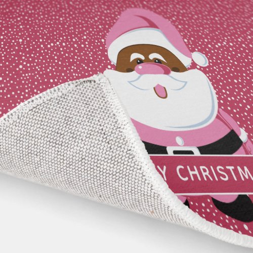 Cute pink African_American Santa Claus Christmas Rug