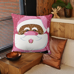 Cute pink  African-American Santa Claus Christmas Throw Pillow