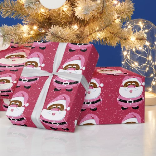Cute pink African American Santa Claus Christmas Wrapping Paper