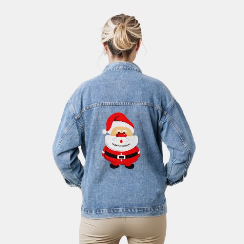 Cute pink African_Americsn Santa Claus Christmas Denim Jacket