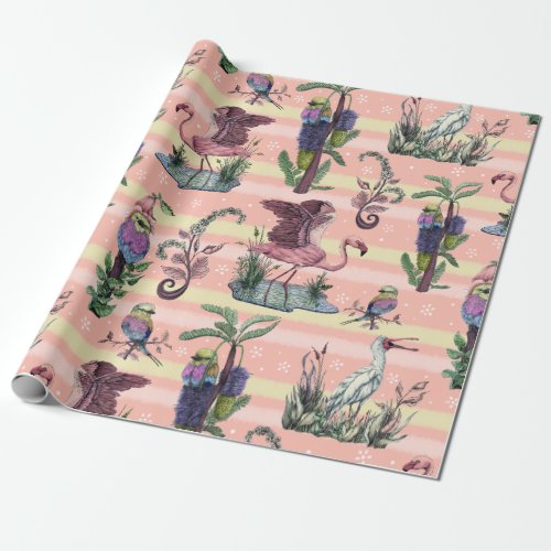 Cute Pink African Flamingo Bird Lover Aesthetic Wrapping Paper