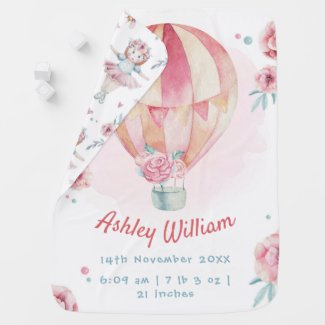 Cute Pink Air Balloon Ballerina Girl Birth Stats