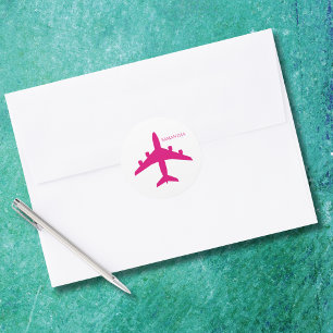Cute Pink Airplane Girl Pilot Personalized  Classic Round Sticker