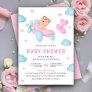 Cute Pink Airplane Girl Teddy Bear Baby Shower Invitation