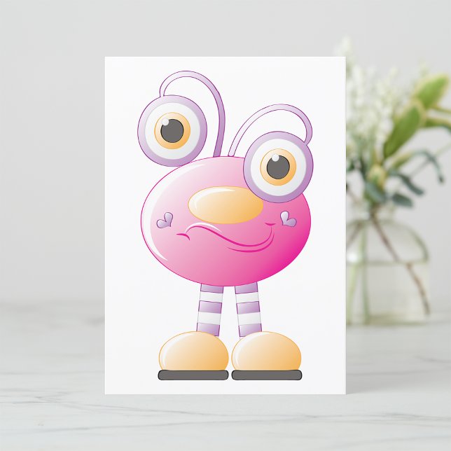 Cute Pink Alien With Big Eyes Invitation (Creator Uploaded)