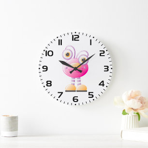 Cute Pink Alien With Big Eyes Large Clock