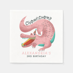 Cute Pink Alligator Birthday Party Girls Napkins