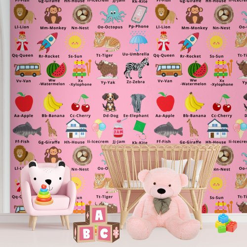 Cute Pink Alphabet Learning Repeat Pattern Wallpaper