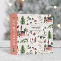 Cute pink Alpine ski lodge winter fun Christmas 3 Ring Binder