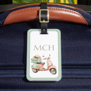 Cute Pink and Aqua Coastal Scooter Luggage Tag